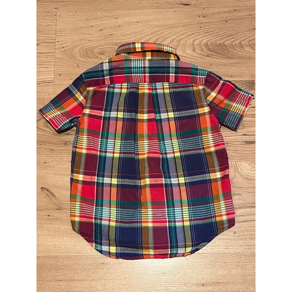 Ralph Lauren Plaid Shirt Kids Size 4 Multi Color Button Down Short Sleeve Madras